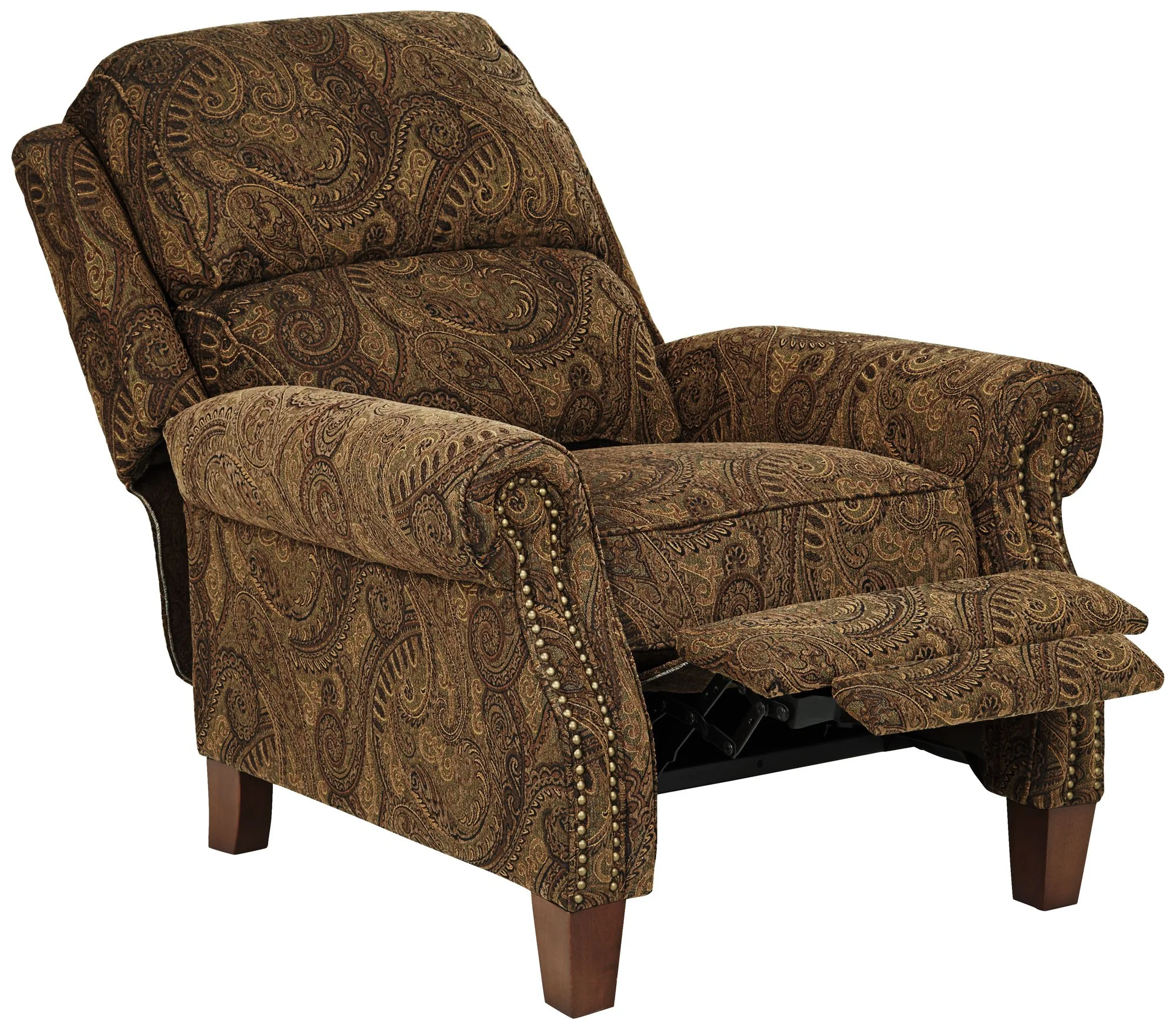 Kensington Hill Beaumont Warm Brown Paisley Patterned Fabric Recliner Chair Comfortable Push Manual Reclining Footrest for Bedroom Living Room Reading