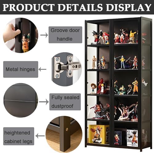 5-Tier Curio Display Cabinet, Storage Shelves with Acrylic Door, Collectibles Toy Organizers Rack & Display Shelf, Display Case for Playroom Bedroom Toddler's Room Kids Bookcase (Wooden double door)