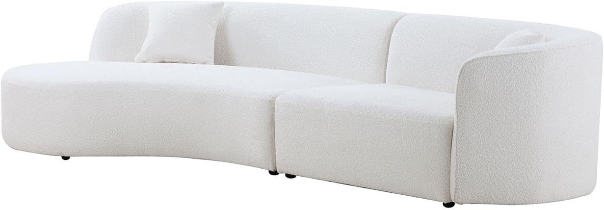 Luxury Modern Style Living Room Upholstery Curved Sofa with Chaise 2 Set, Left Hand Facing Sectional, Boucle Couch, White