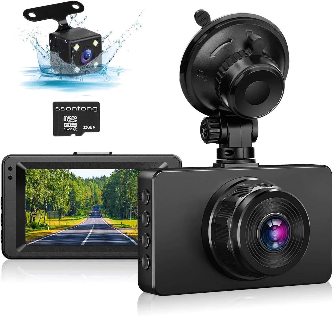 Dash Cam Front and Rear, Dash Camera for Cars 1080P Full HD Dual Dash Cam 3 IPS Screen in Car Camera Front and Rear Night Vision,170°Wide Angle Motion Detection Parking Monitor G-Sensor(with SD Card)