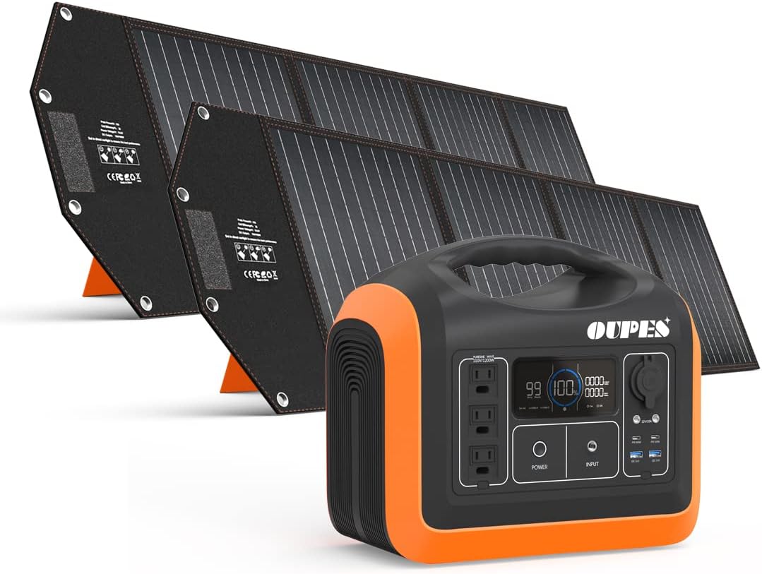 OUPES Solar Generator 1800W/1488Wh w/ 2 X 100W Foldable Solar Panel, Portable Power Station (Peak 4000W) 10 AC Outputs, LiFePO4 Battery w/ 3x 110V AC Outlets for Outdoors Adventure Travel Camping RV Emergency