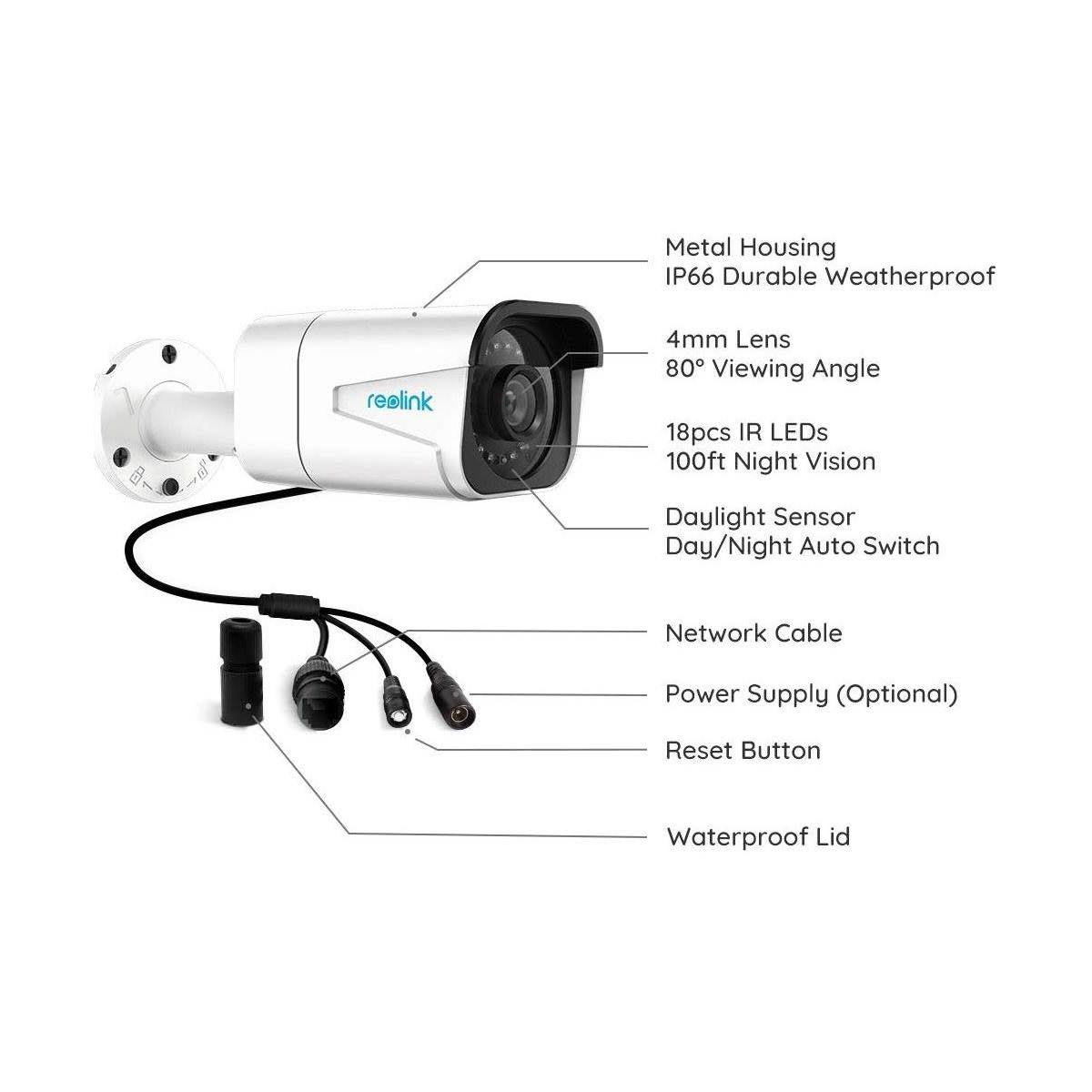 Reolink RLC-B800 8MP 4K Ultra HD Outdoor/Indoor PoE Security IP Camera, Built-in Microphone