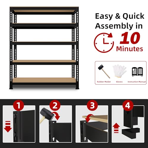 5 Tier Garage Storage Shelves - 32" W x 16" D x 63" H Adjustable Heavy Duty Metal Shelving Unit, Garage Shelving Utility Storage Rack for Basement, Pantry, Kitchen, Black, 2 PCS