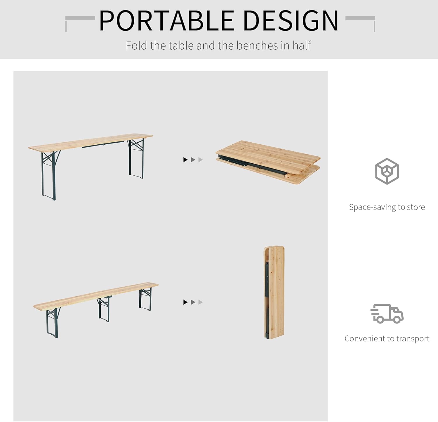 Outsunny 7' Wooden Outdoor Folding Patio Camping Picnic Table Set Large Beer Table Set with Bench and Easy Set Up for Backyard Poolside Dining Party