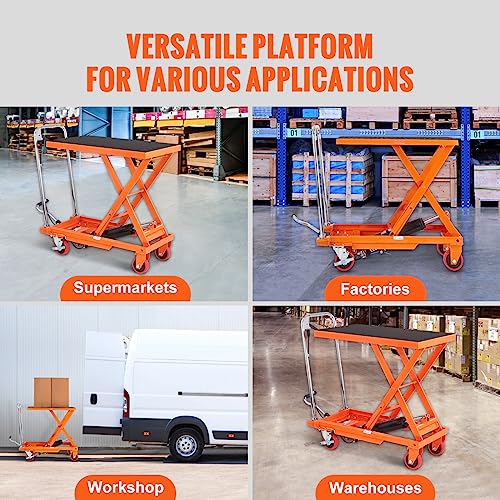 VEVOR Electric Lift Table, 330 lbs Capacity Single Scissor Lift Table, 8-28 in Height Adjustable Lifting Platform, Coffee Table Lift with 4 Wheels, for Material Handling and Transportation, Black
