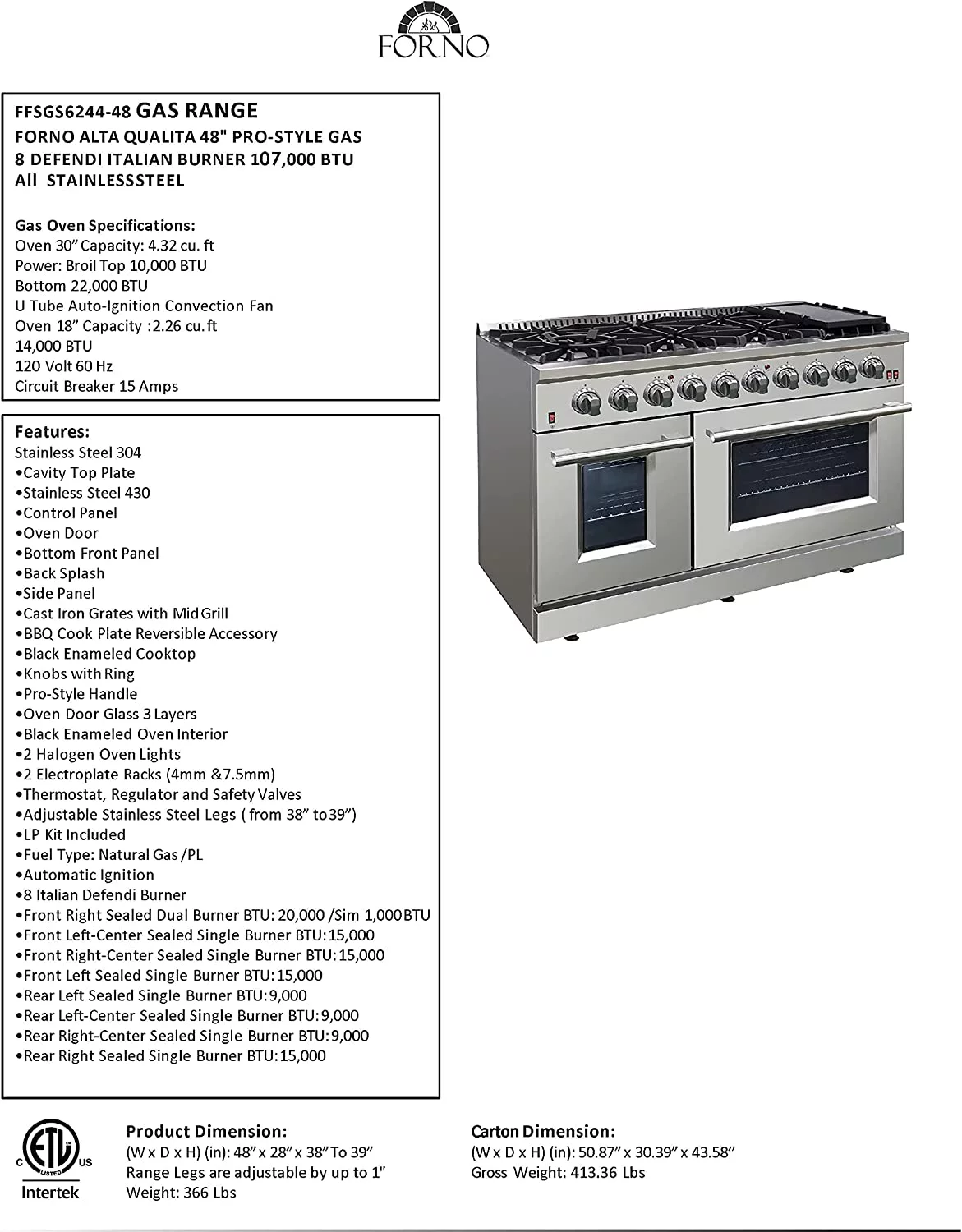 Galiano - Gold Professional 48" Freestanding Gas Range