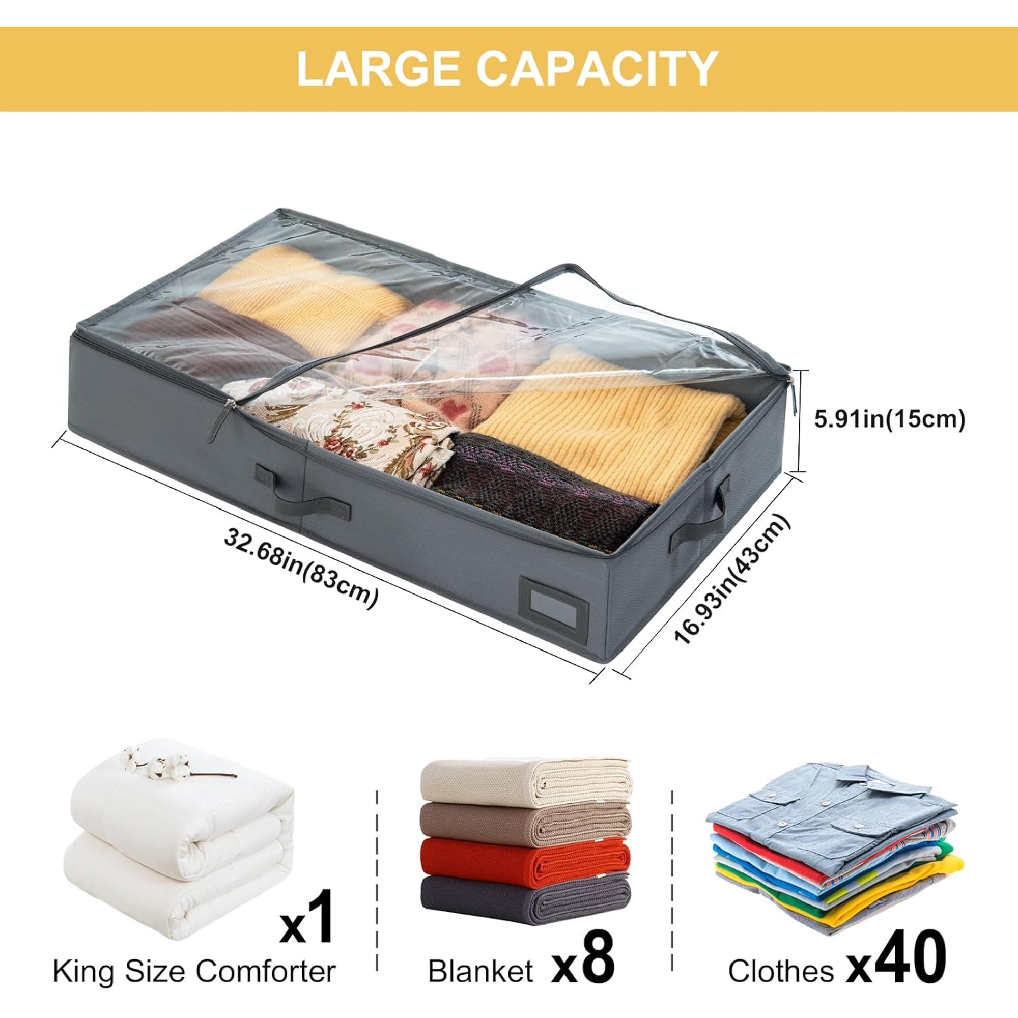 6-Inch Under Bed Storage Containers (3-Pack) | Sturdy Sidewalls | Clear Cover &amp; Label Holder | Underbed Organizer for Crib/Couch | Stores Clothing/Blankets/Wrapping Paper/Toys