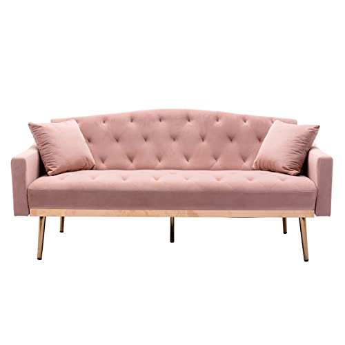 TMEOSK 65" Velvet Convertible Futon Sofa Bed with 2 Pillows, Modern Couch Loveseat Sofa, Folding Accent Sofa Sleeper Recliner for Home Living Room Bedroom (Navy)