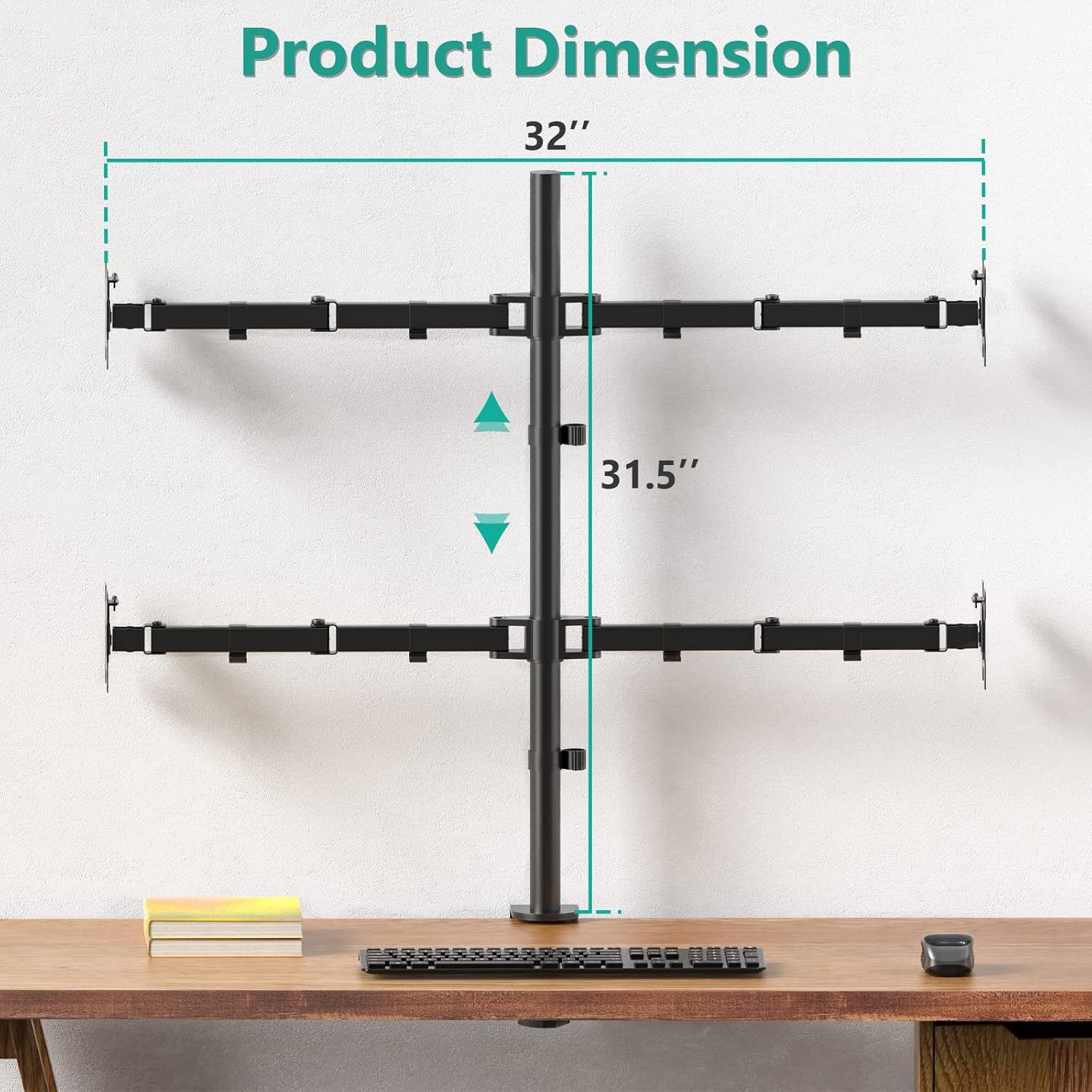 WALI Quad Monitor Stand, 4 Monitor Stand Fits Heavy Duty Computer Screen up to 27 inch, Full Adjustable Desk Mount Holds up to 22 lbs per Arm (M004), Black Pack of 2