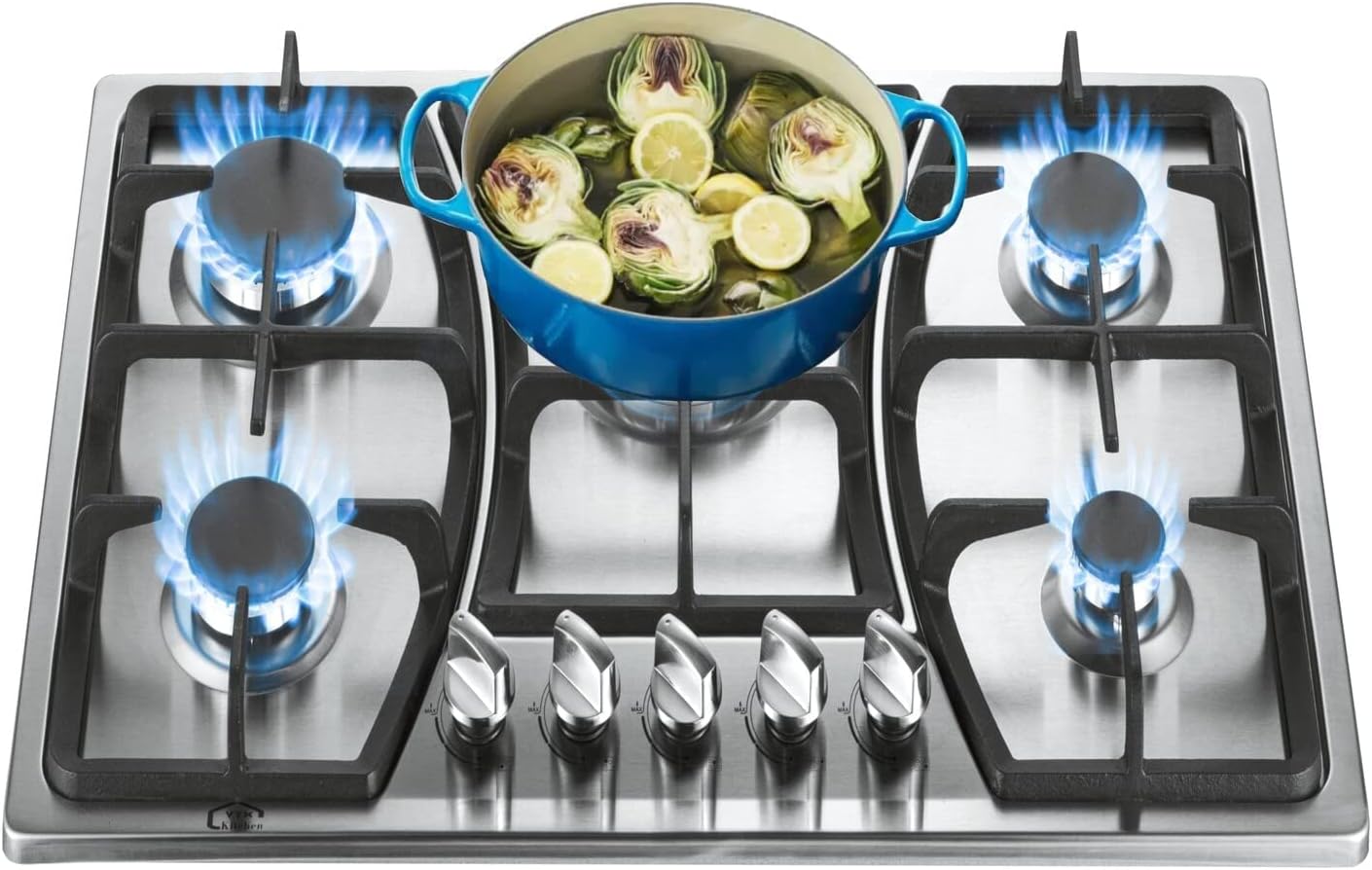 30 Inch Gas Cooktop 5 Burners Gas Stove Gas Hob Stovetop Stainless Steel Cooktop Cast Iron Grates, Silver (30x 19.7x 4.5 inches)