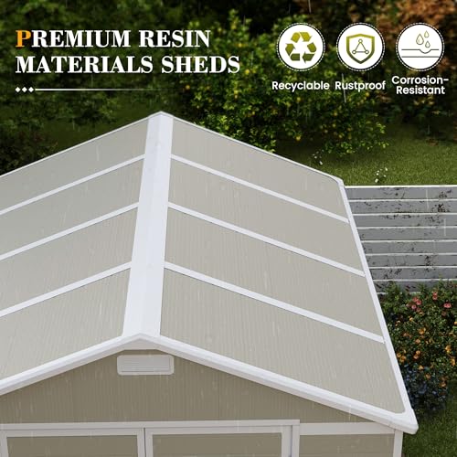 UDPATIO Outdoor Storage Shed 6 x 6 FT, Resin Garden Sheds with Floor Plastic Patio Outdoor Storage Shed with Lockable Door for Tool, Bike, Garbage Gray White