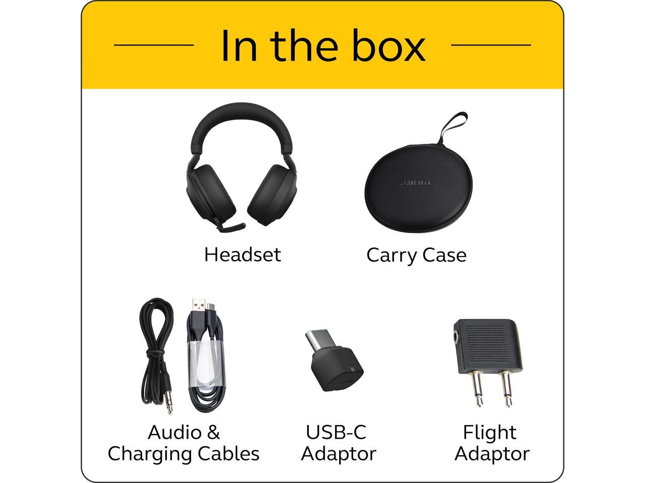 Jabra Evolve2 85 Link380c MS Stereo - Black Wireless Headset / Music Headphones (Microsoft Teams, USB Type-C, Noise-Canceling)