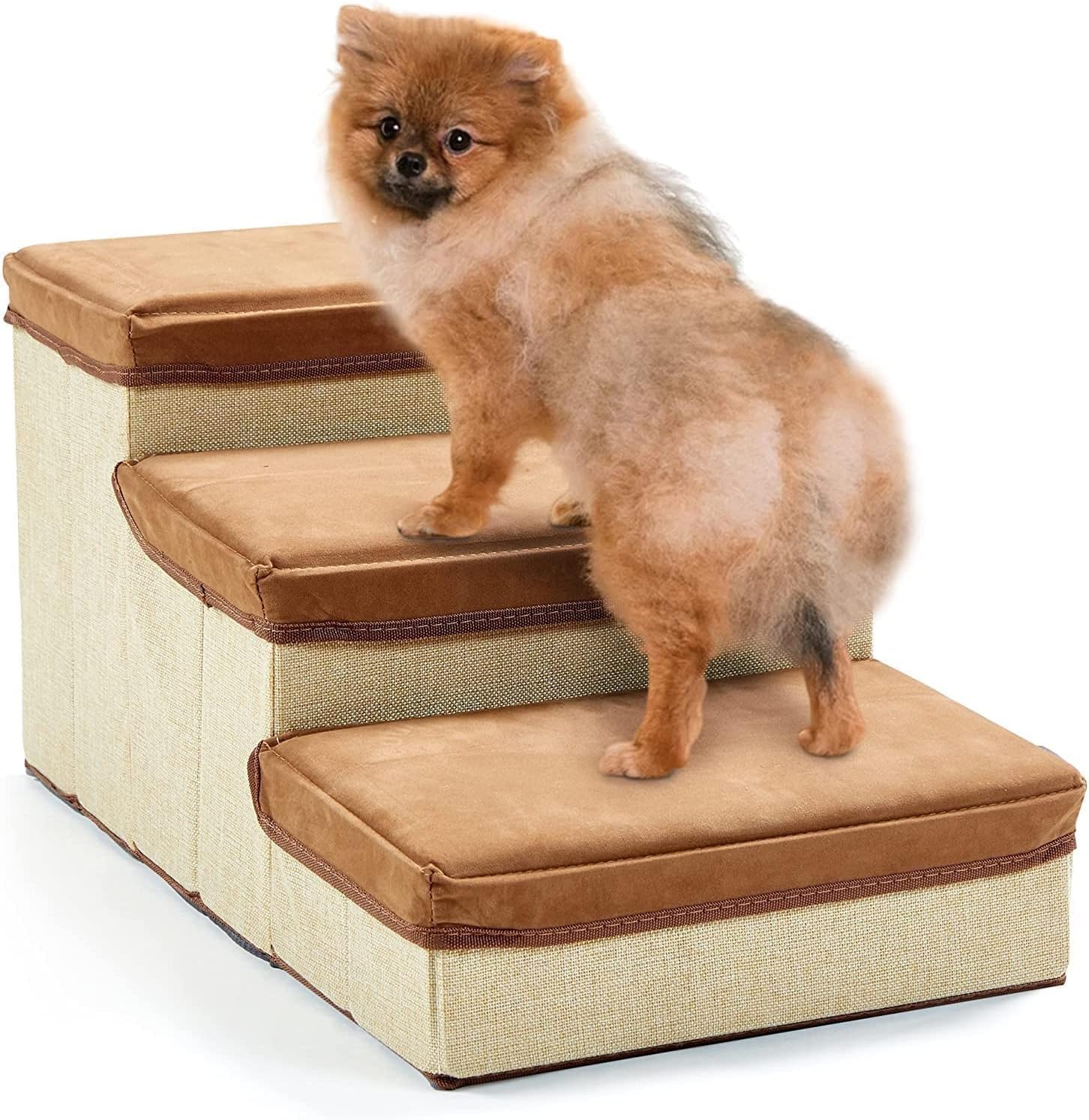 INRLKIT 3-Tier Pet Stairs, Foldable Dog Steps Dog Stairs/Ramps/Ladder for Beds Sofa, Pet Stairs for Older Dogs, Cats, Puppies, Injured Dogs, Small Dogs(Grey)