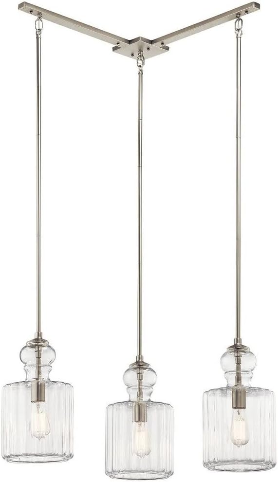 Kichler Riviera 13.75" 1 Light Pendant with Clear Ribbed Glass in Brushed Nickel