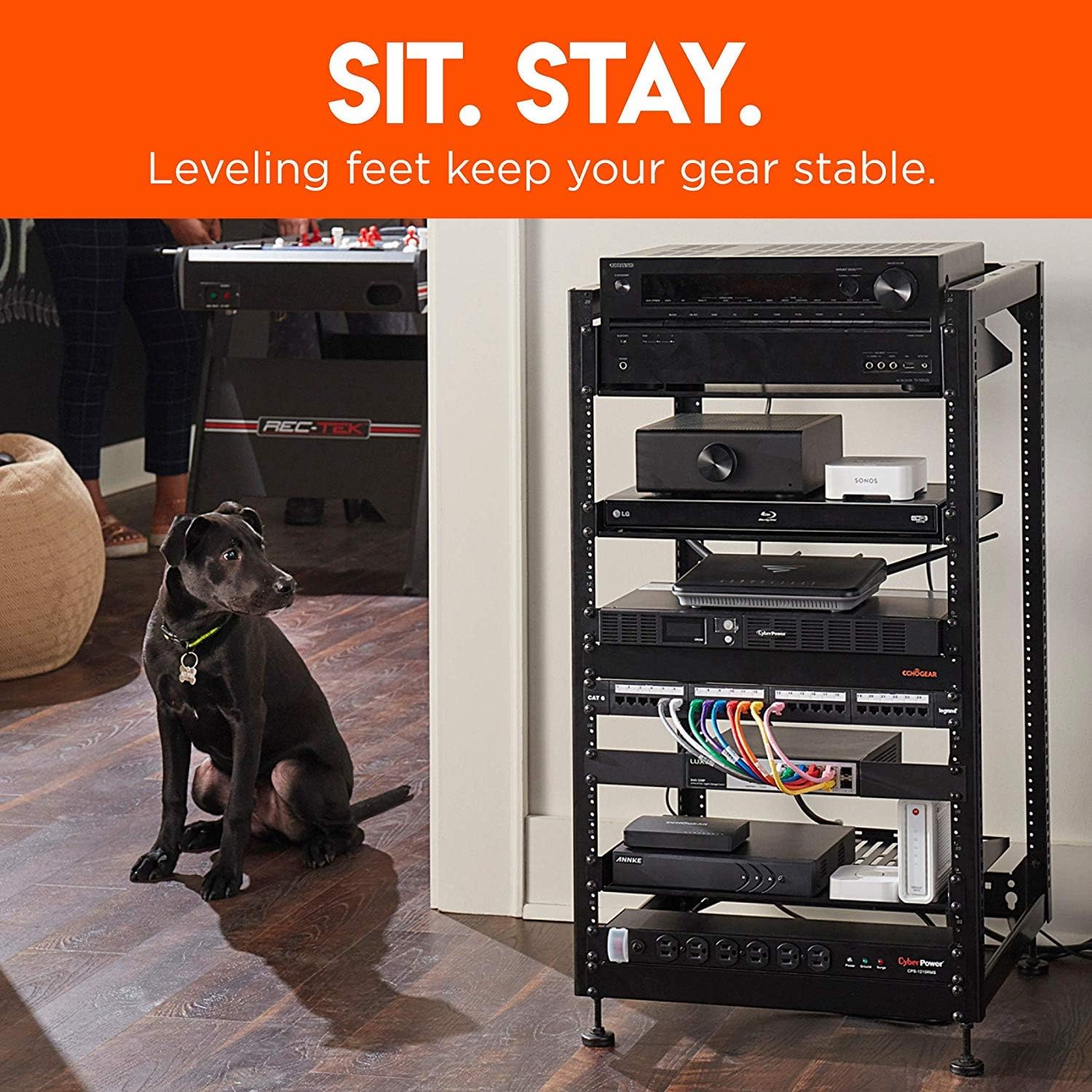 ECHOGEAR 15U Open Frame Rack for Servers & AV Gear - Heavy Duty 4 Post Design Includes 2 Vented Shelves & is Wall Mountable