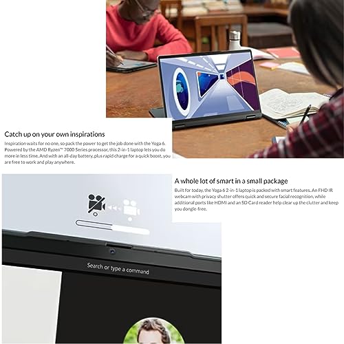 Lenovo Yoga 6 2-in-1 Convertible Touchscreen Laptop, 13.3"" WUXGA (1920 x 1200) Laptop, 8GB RAM, 256GB SSD, AMD Ryzen 5 7530U(up to 4.5GHz, Beat Intel i7-1165G7), Thin, WiFi 6, Win 11 Home