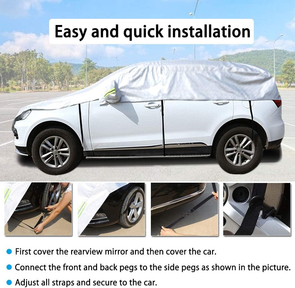 Konnfeir Half Car Cover with Cotton All Weather Car Body Covers Outdoor Indoor for All Season Waterproof Windproof Dustproof Snowproof Universal Car Half Cover (Fit Hatchback Length 158'' to 173'')