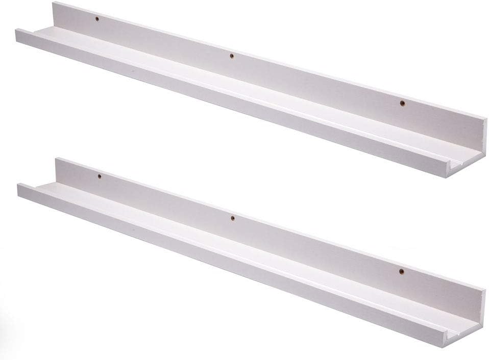Muzilife Floating Picture Ledge Display Shelves Decorative Wall Mounted Shelf Home Decor (45.3 Inches Length, Set of 2, White) Pack of 2