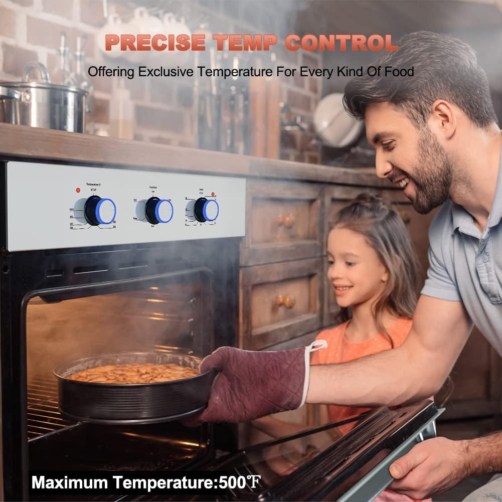 24 Single Wall Oven, thermomate 2.3 Cu.ft. Built-in Electric Wall Oven with 5 Cooking Functions, 2000W Electric Ovens with Stainless Steel Finish, Mechanical Knobs Control, ETL Certified