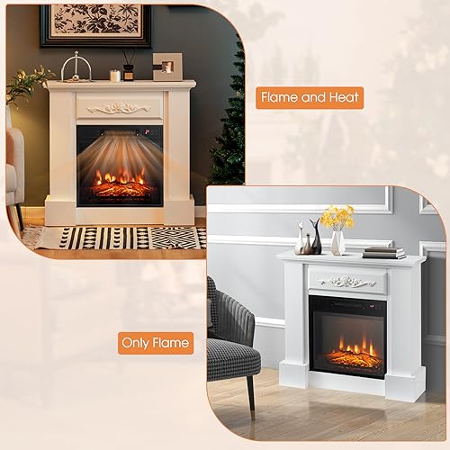S AFSTAR Electric Fireplace with Mantel, 1400W 32 Inch Fireplace Heater with Remote Control, 6H Timer, Adjustable 3D Flame Effect, Thermostat, Electric Fireplace Heater for Living Room (Brown)