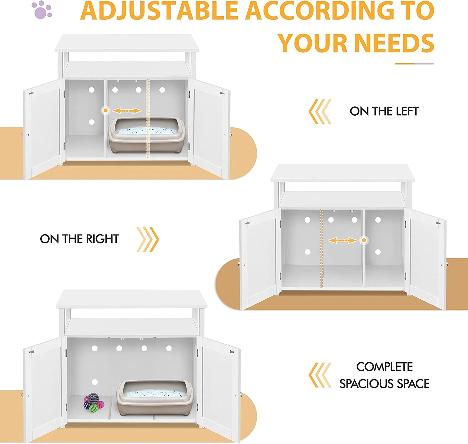Cat Litter Box Enclosure, Hidden Cat Washroom with Storage Shelf & Adjustable Inner Space, Pet Side for Living Room