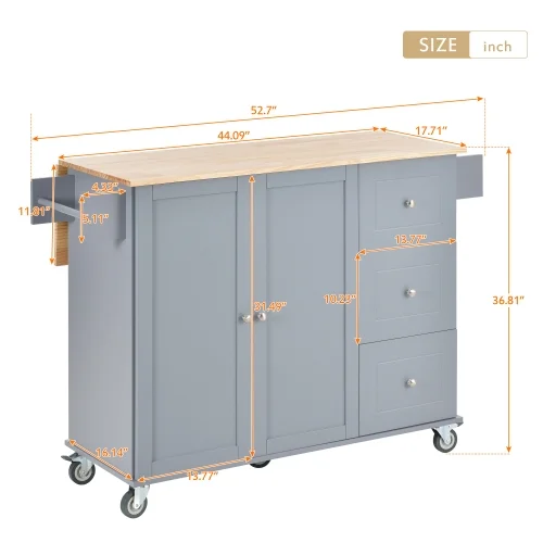 CHURANTY Kitchen Island Cart with Drop Leaf Breakfast Bar Wood Top, Rolling Kitchen Cart with Storage Drawes and Towel Rack Doors,Blue