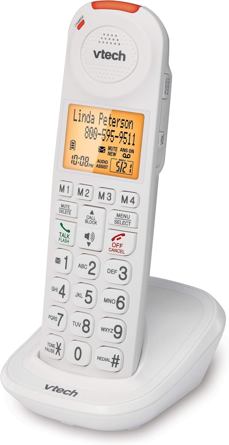 VTech SN5147 Amplified Corded/Cordless Senior Phone with Answering Machine, Call Blocking, 90dB Extra-loud Visual Ringer, One-touch Audio Assist on Handset up to 50dB, Big Buttons and Large Display