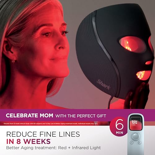 Shark CryoGlow LED Face Mask with Under-Eye Cooling, Anti-Ageing & Blemish Repair, Red & Blue LED, Infrared Light Therapy, USB-C, Remote Control, Storage Bag, Blue Frost, FW312