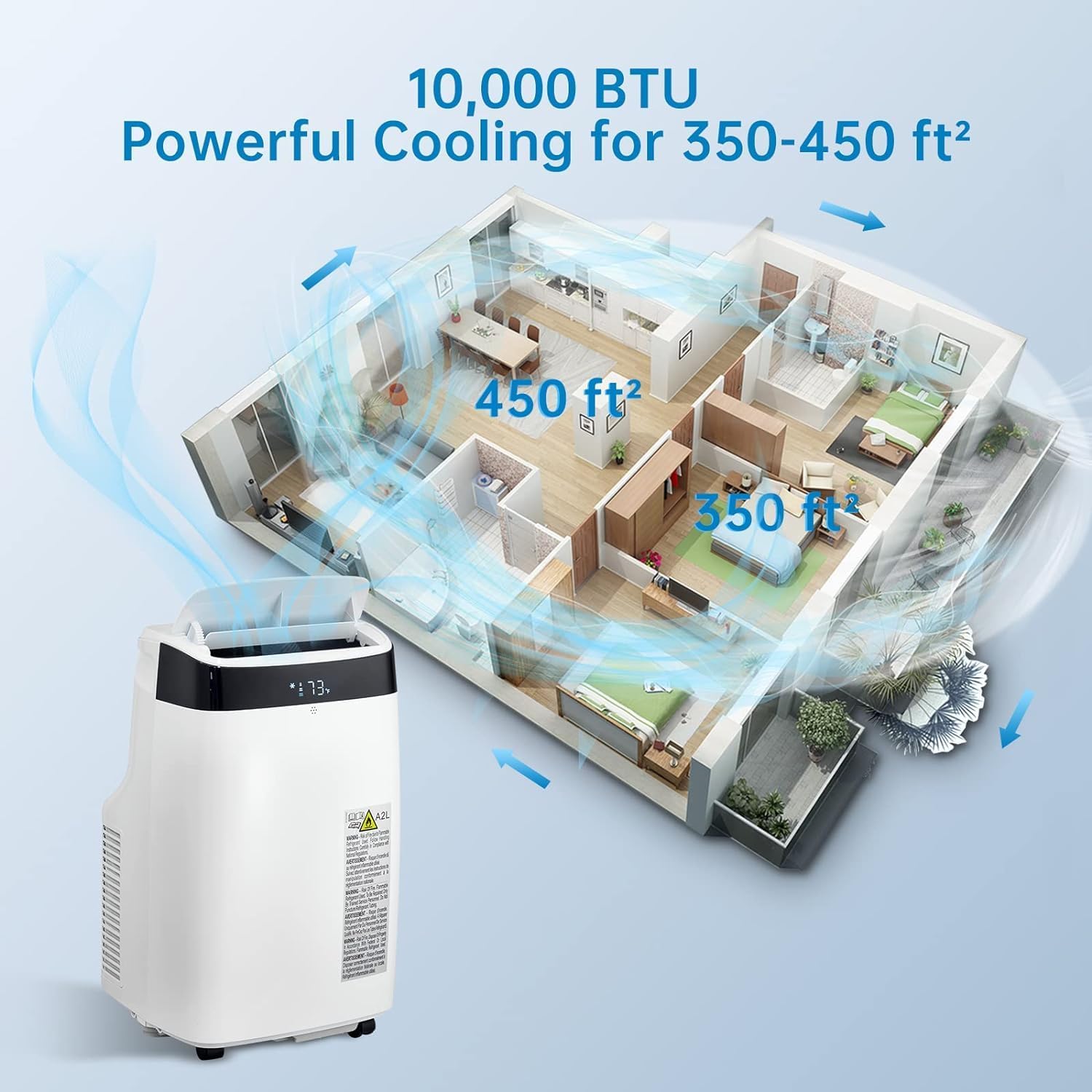 10,000BTU Portable AC, Portable Air Conditioners for Room up to 450 Sq. Ft., 4 Modes Portable AC Unit with Remote Control, Window Installation Kit for Room, Campervan, Office