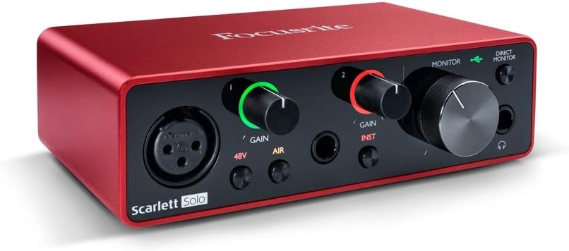 Focusrite Scarlett Solo 3rd Gen USB Audio Interface Bundle with Boom Stand, Pop Filter, XLR Cable (4 Items)