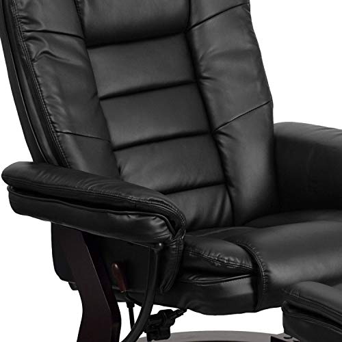 EMMA + OLIVER Multi-Position Stitched Recliner & Ottoman with Swivel Base in Beige LeatherSoft