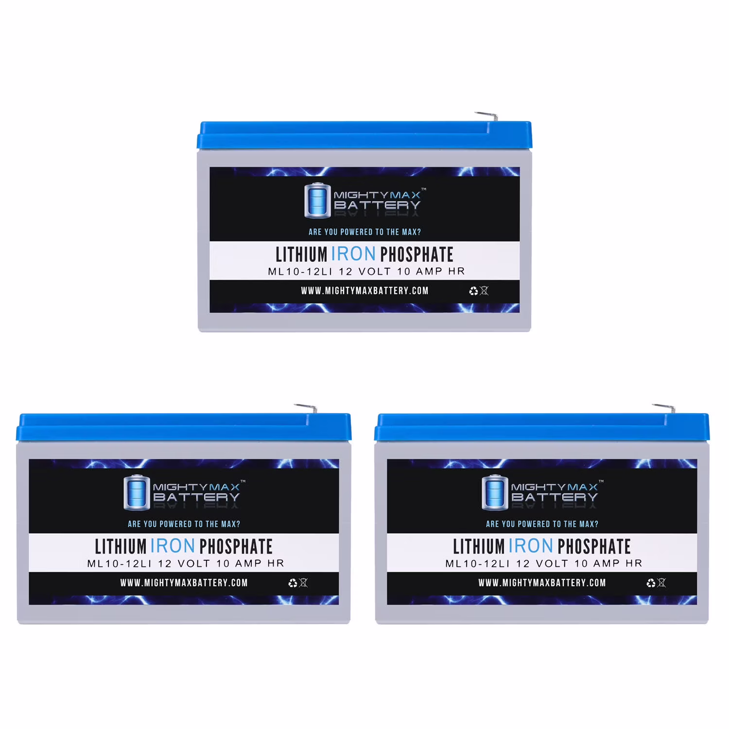 12V 10AH Lithium Replacement Battery compatible with Panasonic LC-R127R2P1VRLA - 3 Pack