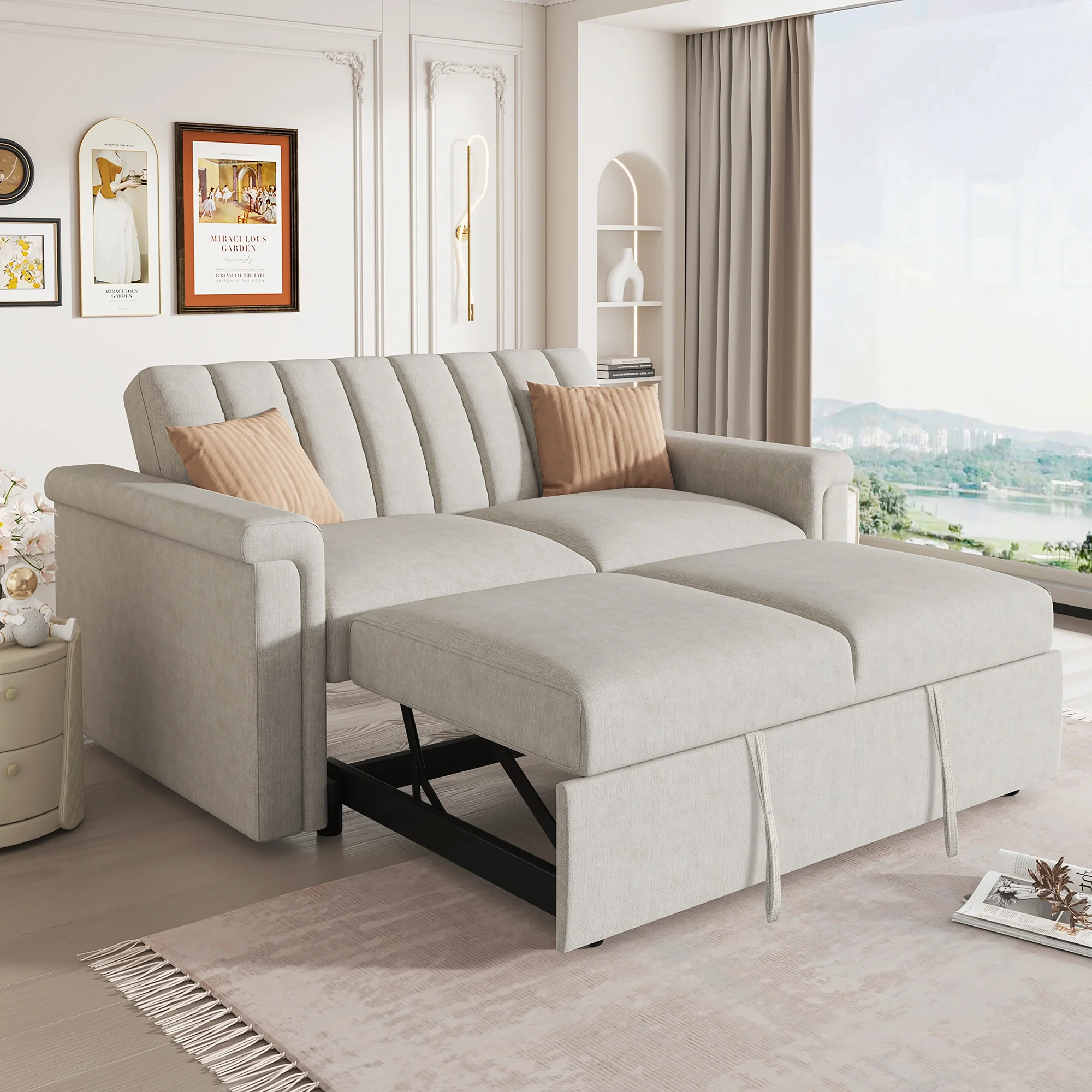 EUROCO 61.4" Longer Pull Out Sofa Sleeper Couch, 3-in-1 Convertible Sleeper Sofa Bed , Breathable Chenille Sleeper Loveseat with 3 Backrest Adjustments,Weight Capacity 660LBS