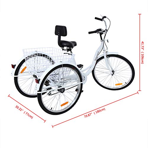 Iglobalbuy 6-Speed / 7-Speed Adult Tricycle, 24 Inch / 26 Inch Adult Trike 3-Wheel Bike Cruiser Bicycle with Shopping Basket