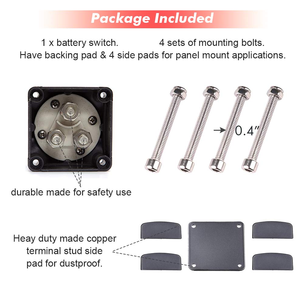 1-2-Both-Off Battery Switch, 12-48V 200-1000 Amps Battery Power Cutoff Master Switch Disconnect Isolator for Car Vehicle RV ATV UTV Marine Boat Pack of 2