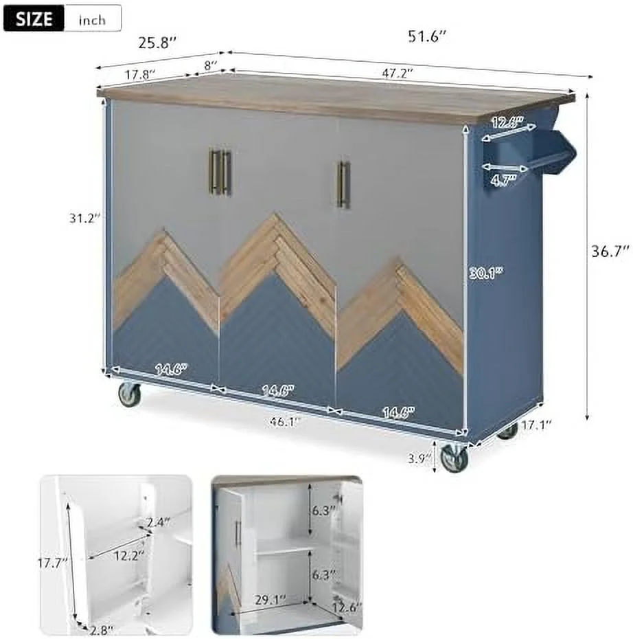 RUNFAYBIU Rolling Kitchen Island with Power Outlet Kitchen Island with  and Wheels  Rolling Kitchen Cart Cabinet with Shelves Drawer and Large Solid Wood Drop Leaf Desk Top