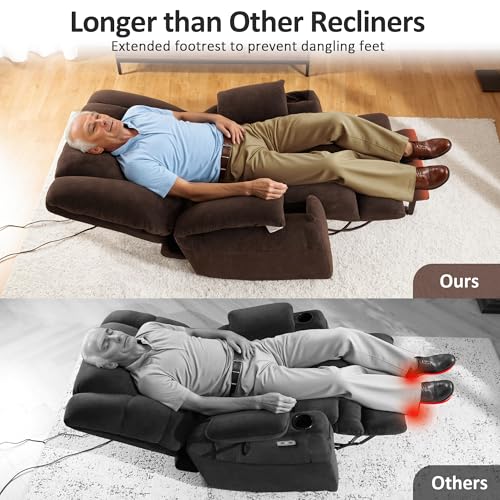 MCombo Large Triple Motor Power Lift Recliner Chair with Massage and Dual Heating, Adjustable Headrest for Tall Elderly People, Fabric 7634 (Grey, Large)