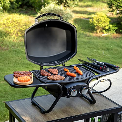Captiva Designs 4-Burner Propane Gas BBQ Grill with Side Burner & Porcelain-Enameled Cast Iron Grates, 42,000 BTU Output Barbeque Grill for Outdoor Cooking Kitchen and Patio Backyard Barbecue, Golden