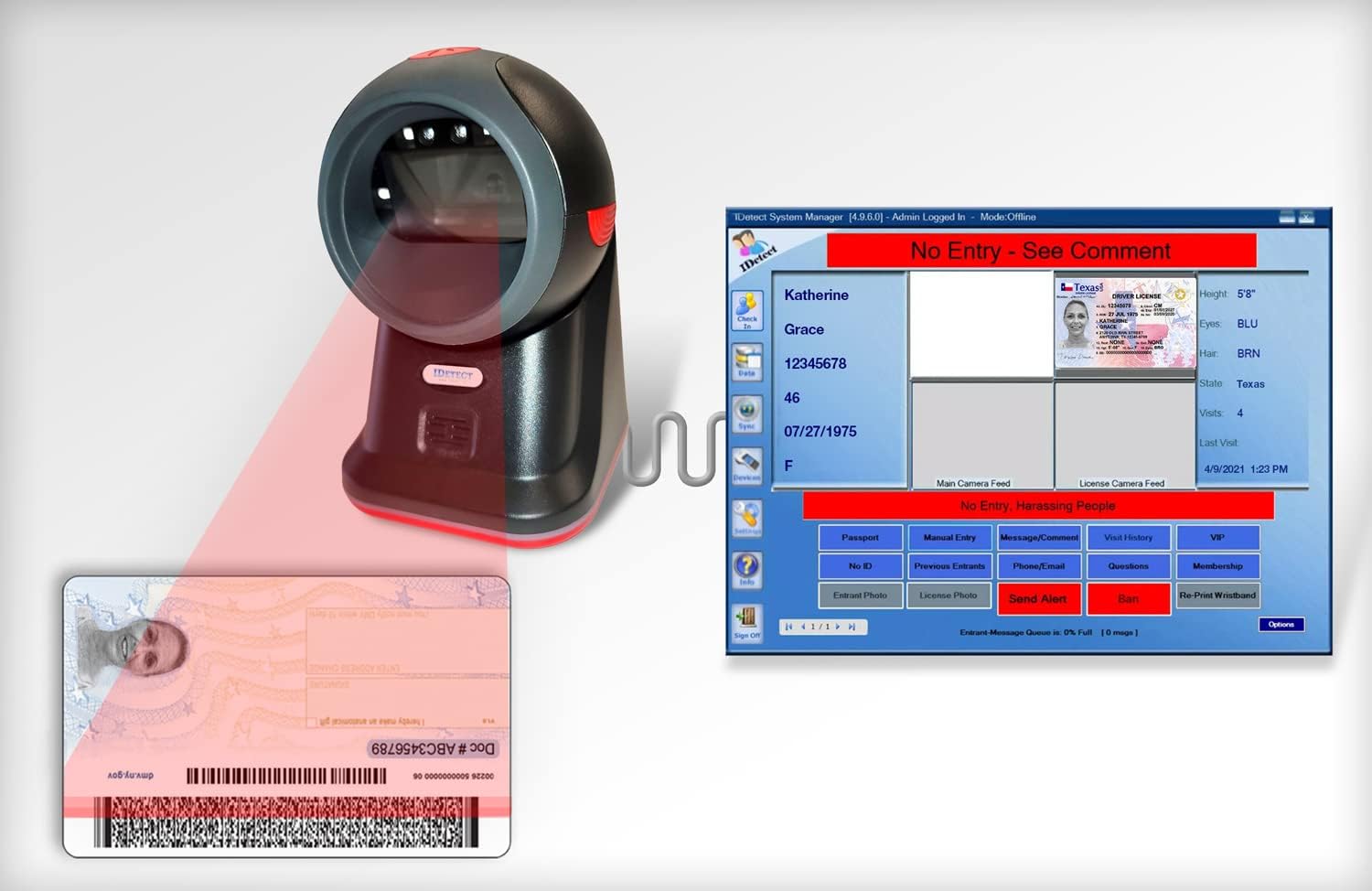 IDetect.net ID Scanner | Age Verification & Patron Management | Ideal for Computer, Tablets, Laptops, PC & POS (No Photo)