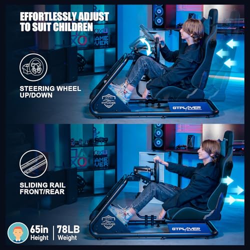 GTPLAYER Racing Simulator Cockpit with Seat and Bluetooth Speakers, Racing Style Reclining Seat and Ultra-Sturdy Alloy Steel Frame, A/B Box (Blue)