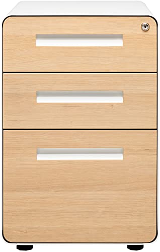 Laura Davidson Furniture Stockpile 3 Drawer File Cabinet with Lock - Under Office Desk Metal Filing Cabinet, Legal/Letter File Folders, Wheels and Stationary Feet, Pre-Assembled, White/Orange