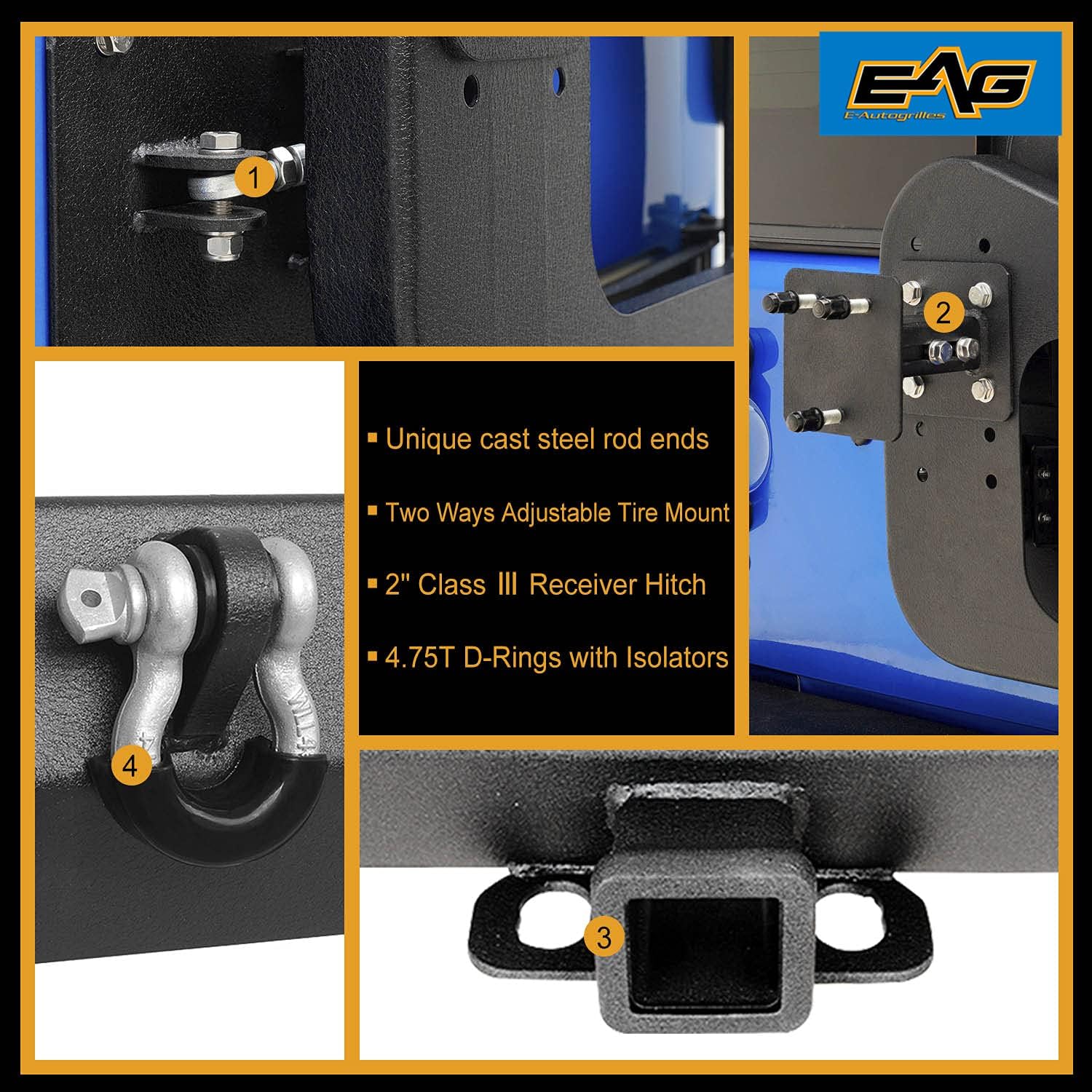 EAG JK Rear Bumper W/Tire Carrier & Adjustable Tire Mount Fit for 2007-2018 Wrangler JK