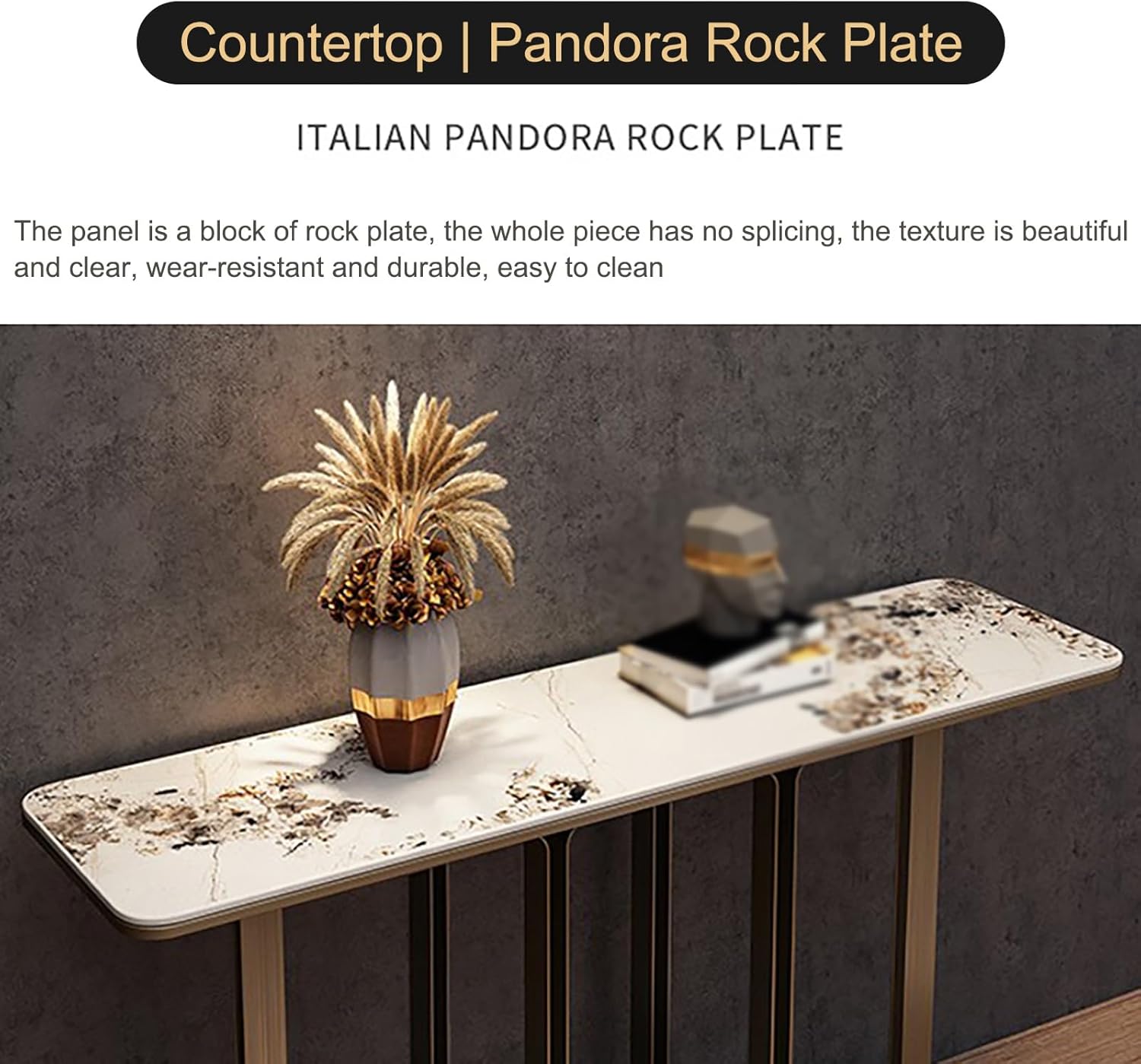 Modern Entryway Table, Narrow Entryway Table Behind Sofa, with Geometric Metal Base, for Entrance, Hallway, Entryway, Living Room, Easy Assembly