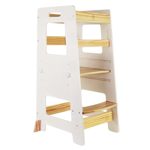 WOOD CITY Kitchen Step Stool - Safe Montessori Standing Tower for Kids with Safety Rail, Height Adjustable Toddler Ideal Helper for Learning New Skills, Anti-Slip Protection for Bathroom - Green…