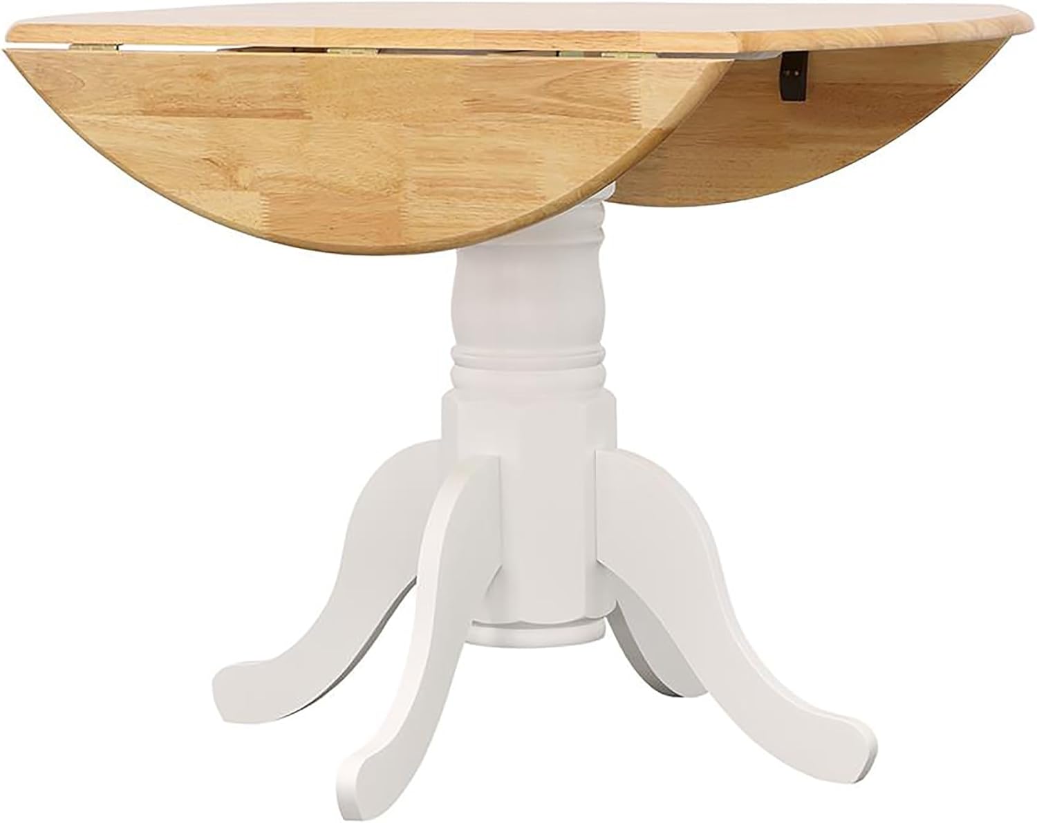 Natural Brown and White Round Dining Table with Drop Leaf