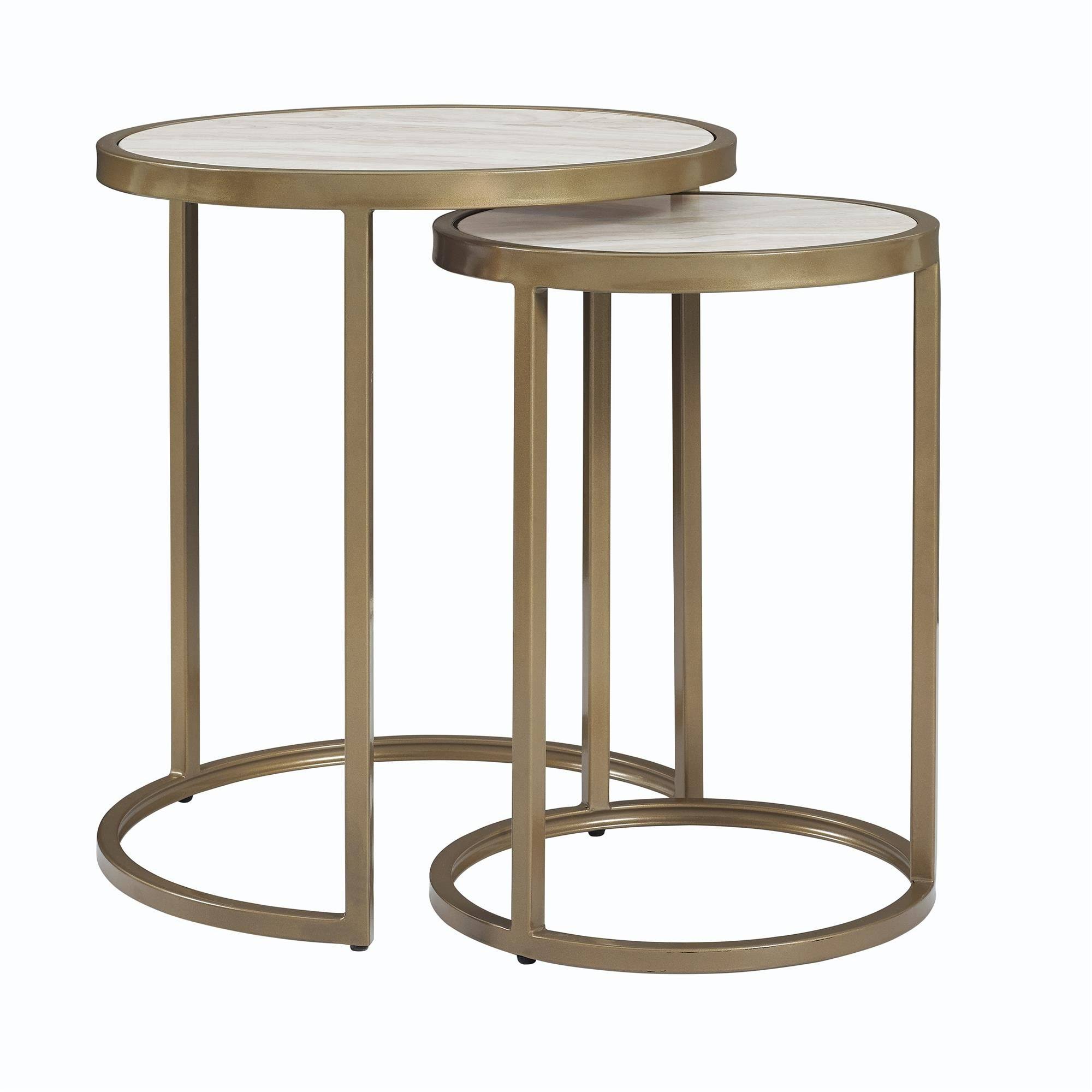 Dorel Living Moriah 2 Piece Marble Top Nesting End Table Set, Brass