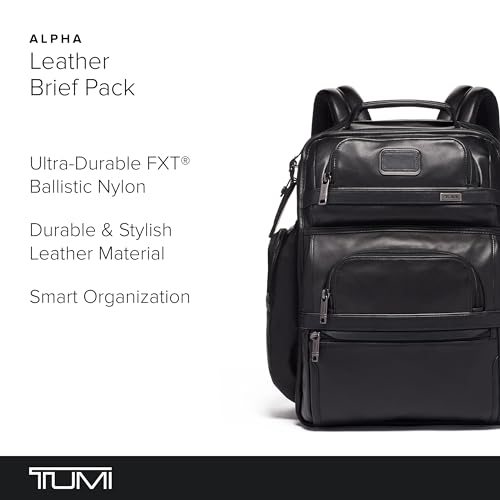 TUMI - Alpha Brief Pack - 15" Laptop Backpack with Padded Adjustable Straps - Stores Laptop, Tablet, Toiletries, Snacks, Ipad - Black Leather
