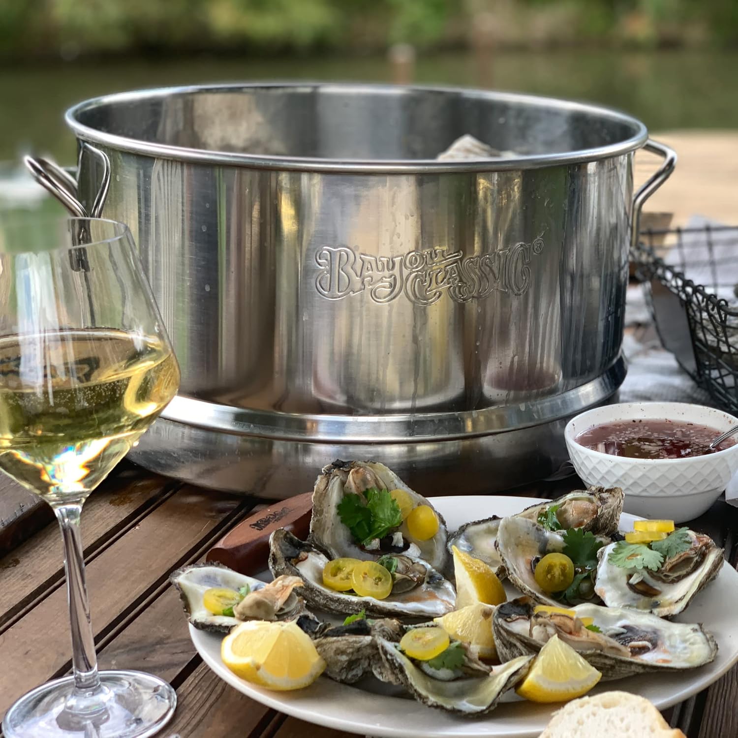 Bayou Classic 300-505 Stainless Oyster Steamer Features Heavy Welded Loop Handles Domed Vented Lid Perfect For Steaming Up To A Half Bushel of Seafood and Vegetables