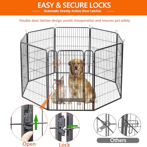 LEMY 16 Panels 32 in Pet Playpen Heavy Duty Metal Dog Exercise Fence Barrier，Outdoor & Indoor Foldable Pet Exericse Pen w/Door,Black
