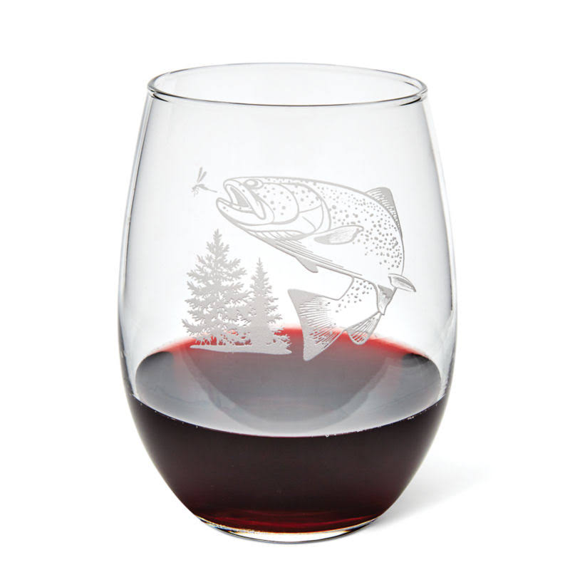 Etched Jumping Trout Glasses | Wine | Orvis